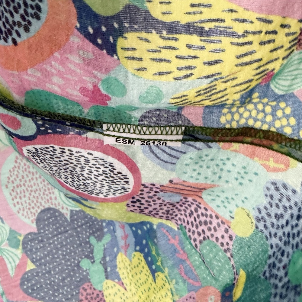 Vilagallo Womens Blouse Tropical Fruit Print Size L 44 Colorful Boho Vacation - Picture 4 of 8